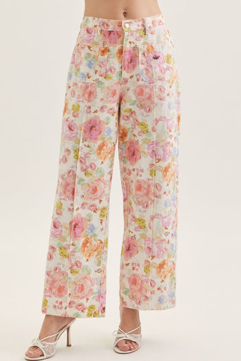 entro Botanical Floral Print Pants in Multi