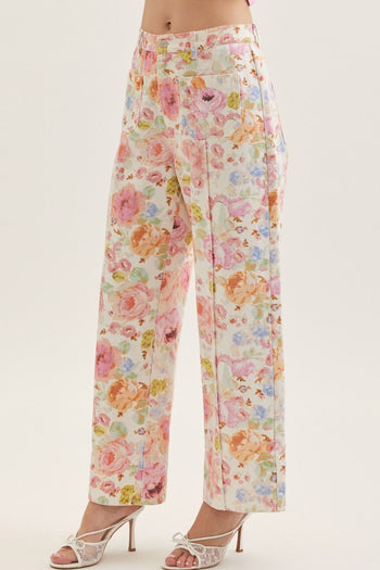 entro Botanical Floral Print Pants in Multi