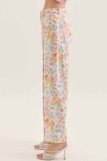 entro Botanical Floral Print Pants in Multi
