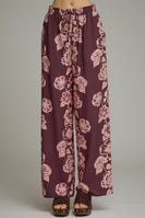 Entro Floral Print Wide Leg Pants in Plum