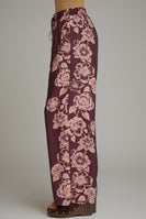 Entro Floral Print Wide Leg Pants in Plum
