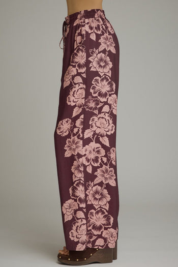 Entro Floral Print Wide Leg Pants in Plum