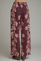 Entro Floral Print Wide Leg Pants in Plum
