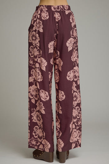 Entro Floral Print Wide Leg Pants in Plum