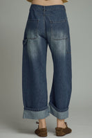 Entro Solid Denim Cuffed Wide Leg Pants in Denim
