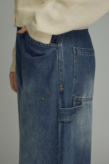 Entro Solid Denim Cuffed Wide Leg Pants in Denim
