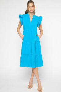 Entro Cobalt Blue Tiered Midi Dress with Pockets Dress Entro   