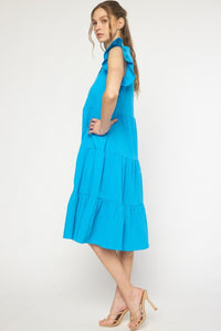 Entro Cobalt Blue Tiered Midi Dress with Pockets Dress Entro   