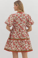 Entro Floral Print Tiered Mini Dress in Rust