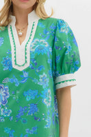 Entro A-Line Floral Print Mini Dress in Green