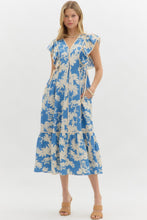 Load image into Gallery viewer, Entro Botanical Floral Print Midi Dress in Blue
