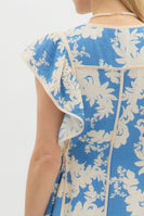 Entro Botanical Floral Print Midi Dress in Blue