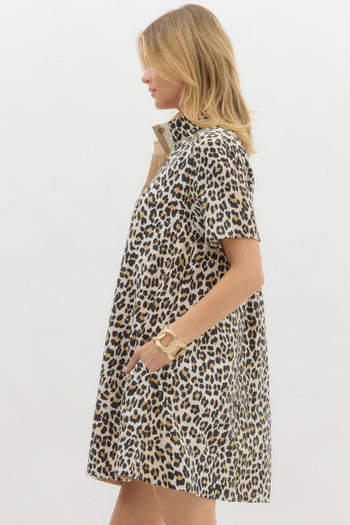 Entro Leopard Print Mini Dress in Camel