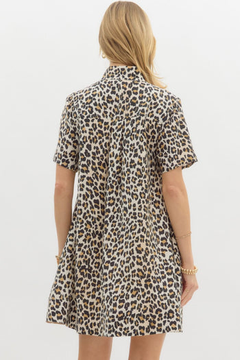 Entro Leopard Print Mini Dress in Camel