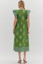 Load image into Gallery viewer, Entro Contrasting Floral print Midi Dress with Banded Accents in Green
