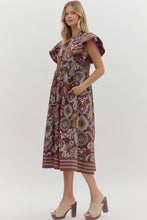Load image into Gallery viewer, Entro Multi Mixed Print Midi Dress in Red Bean

