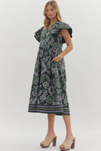 Load image into Gallery viewer, Entro Multi Mixed Print Midi Dress in Green

