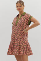 Entro Abstract Print Mini Dress in Terra Cotta