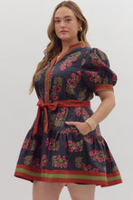 Load image into Gallery viewer, Entro Floral Print Belted Mini Dress in Black

