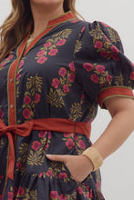 Load image into Gallery viewer, Entro Floral Print Belted Mini Dress in Black
