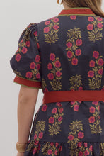 Load image into Gallery viewer, Entro Floral Print Belted Mini Dress in Black
