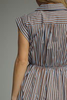 Entro Striped Tie-Front Midi Dress in Blue Brown