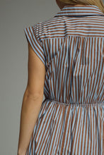 Load image into Gallery viewer, Entro Striped Tie-Front Midi Dress in Blue Brown
