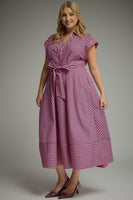 Entro Striped Tie-Front Midi Dress in Pink Pine
