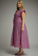 Load image into Gallery viewer, Entro Striped Tie-Front Midi Dress in Pink Pine
