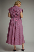 Entro Striped Tie-Front Midi Dress in Pink Pine