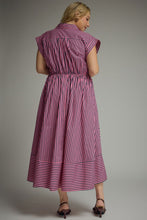 Load image into Gallery viewer, Entro Striped Tie-Front Midi Dress in Pink Pine
