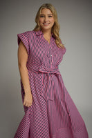 Entro Striped Tie-Front Midi Dress in Pink Pine