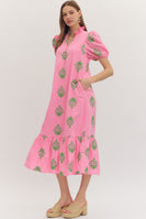 entro Floral Embroidered Midi Dress in Pink
