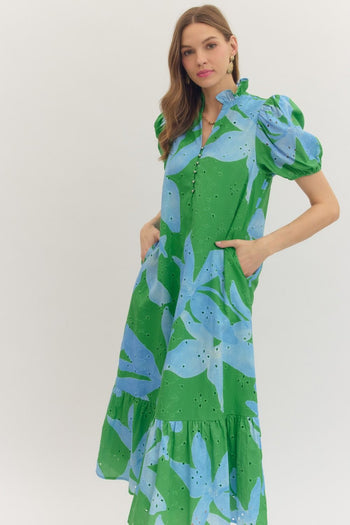 entro Botanical Floral Print Midi Dress in Green S entro Botanical Floral Print Midi Dress in Green S