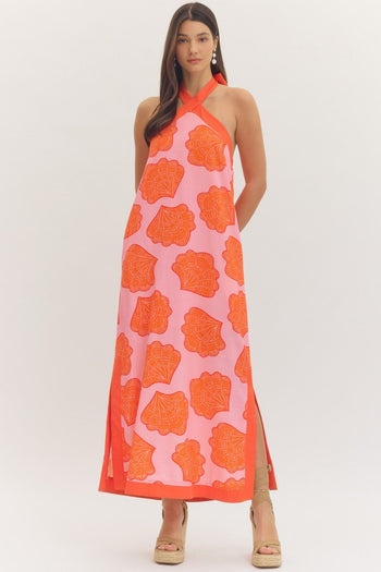 entro Shell Print Halter Neck Maxi Dress in Pink June Adel entro Shell Print Halter Neck Maxi Dress in Pink June Adel