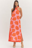entro Shell Print Halter Neck Maxi Dress in Pink