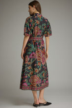 Load image into Gallery viewer, Entro Floral Border Print Puff Sleeve Midi Dress in Black
