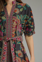 Load image into Gallery viewer, Entro Floral Border Print Puff Sleeve Midi Dress in Black
