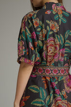 Load image into Gallery viewer, Entro Floral Border Print Puff Sleeve Midi Dress in Black
