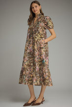 Load image into Gallery viewer, Entro Floral Eyelet Puff Sleeve Midi Dress in Brown
