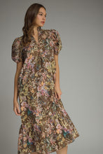 Load image into Gallery viewer, Entro Floral Eyelet Puff Sleeve Midi Dress in Brown
