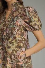 Load image into Gallery viewer, Entro Floral Eyelet Puff Sleeve Midi Dress in Brown
