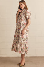Load image into Gallery viewer, Entro Floral Print Puff Sleeve Midi Dress in Ecru

