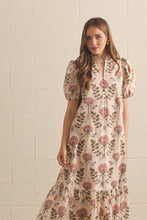 Load image into Gallery viewer, Entro Floral Print Puff Sleeve Midi Dress in Ecru
