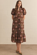 Load image into Gallery viewer, Entro Floral Print Puff Sleeve Midi Dress in Brown
