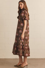 Load image into Gallery viewer, Entro Floral Print Puff Sleeve Midi Dress in Brown
