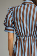 Load image into Gallery viewer, Entro Contrasting Stripe Front Bow Tie Midi Dress in Blue Brown
