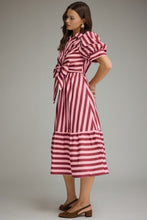 Load image into Gallery viewer, Entro Contrasting Stripe Front Bow Tie Midi Dress in Plum Wine
