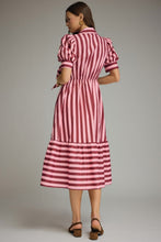 Load image into Gallery viewer, Entro Contrasting Stripe Front Bow Tie Midi Dress in Plum Wine
