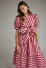 Load image into Gallery viewer, Entro Contrasting Stripe Front Bow Tie Midi Dress in Plum Wine
